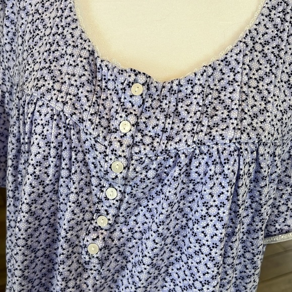 Aria Collection Purple Floral Patterned Cotton Nightgown 3X - Picture 2 of 5